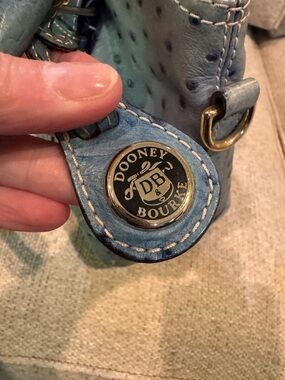 Dooney & Bourke Blue Leather Bag ostrich embossed with DB Medallion